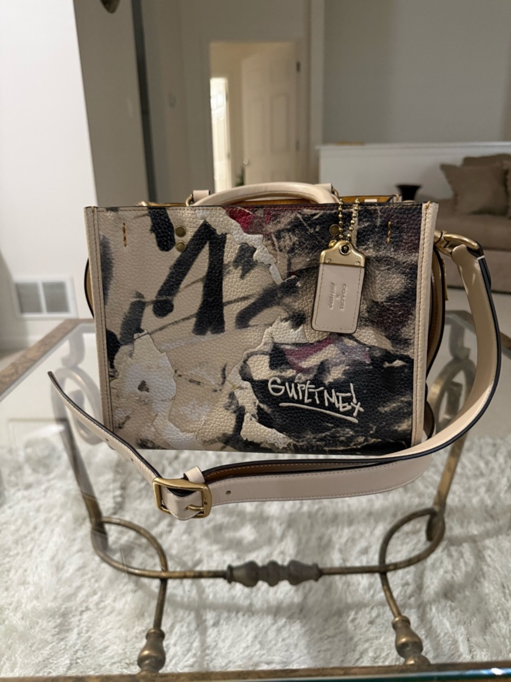 Coach Graffiti-Print Crossbody Bag in Beige, Black, Pink